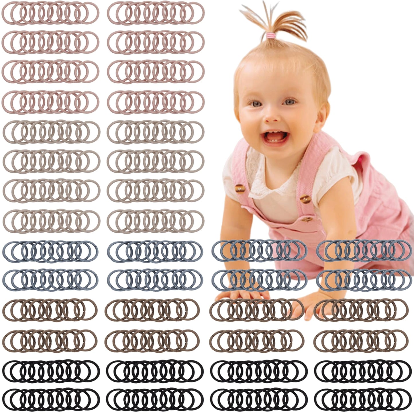 C Llot 360Pcs Brown Baby Hair Ties, 2Cm In Diameter No Crease Finger Rubber Hair Elastics,Small Thin Hair Ponytail Holders Hair