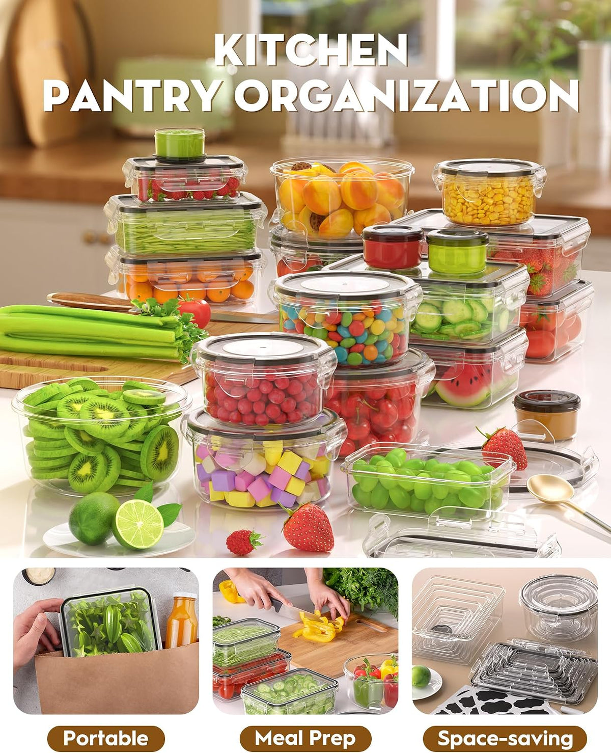BiuLeon 40 PCS Food Storage Containers with Lids, Microwave/Dishwasher Safe | Airtight, BPA-free, Stackable, Meal Prep, Leakproof, Assorted Sizes, Labels & Pen, Reusable Plastic