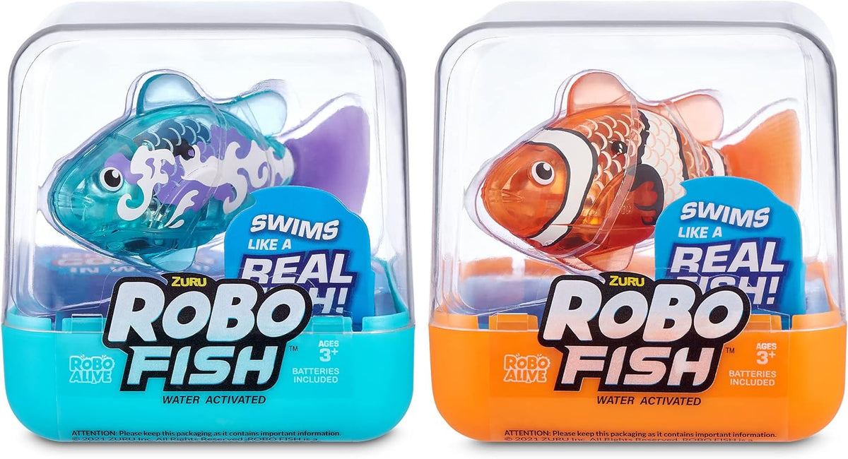 Robo Alive Robo Fish Robotic Swimming Fish (Teal + Orange) by ZURU Water Activated, Changes Color, Comes with Batteries, Amazon Exclusive (2 Pack) Series 3
