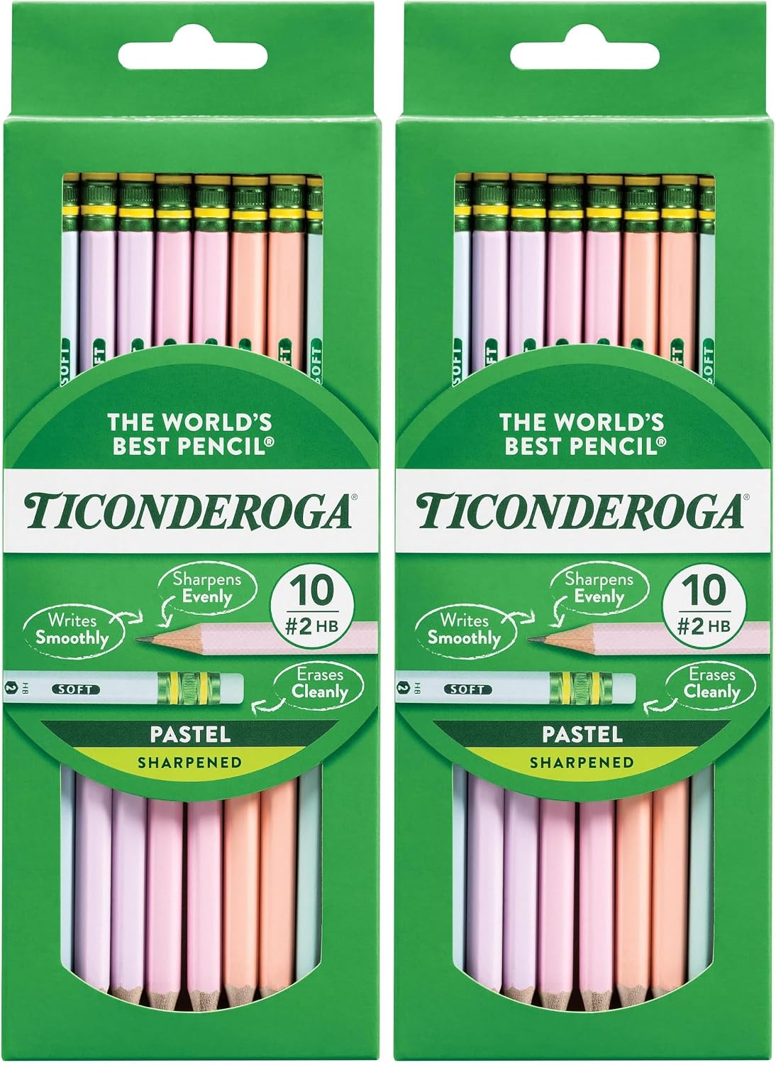 Ticonderoga Wooden Pencils, Pre-Sharpened, 2 HB Soft, Pastel Colors, 18 Count