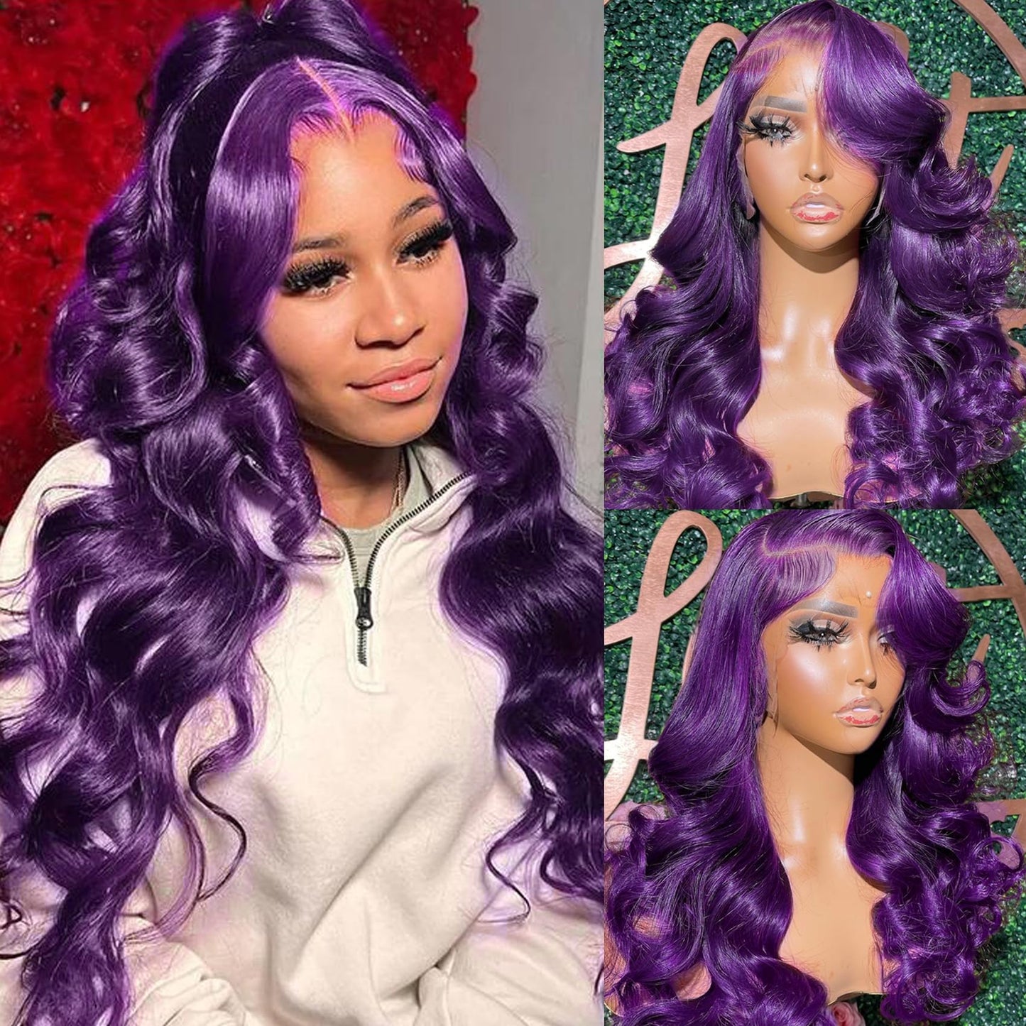Yms Purple 13X4 Lace Front Wigs Human Hair Colored Human Hair Wigs For Women 200% Density Body Wave Lace Frontal Wigs Human Hair