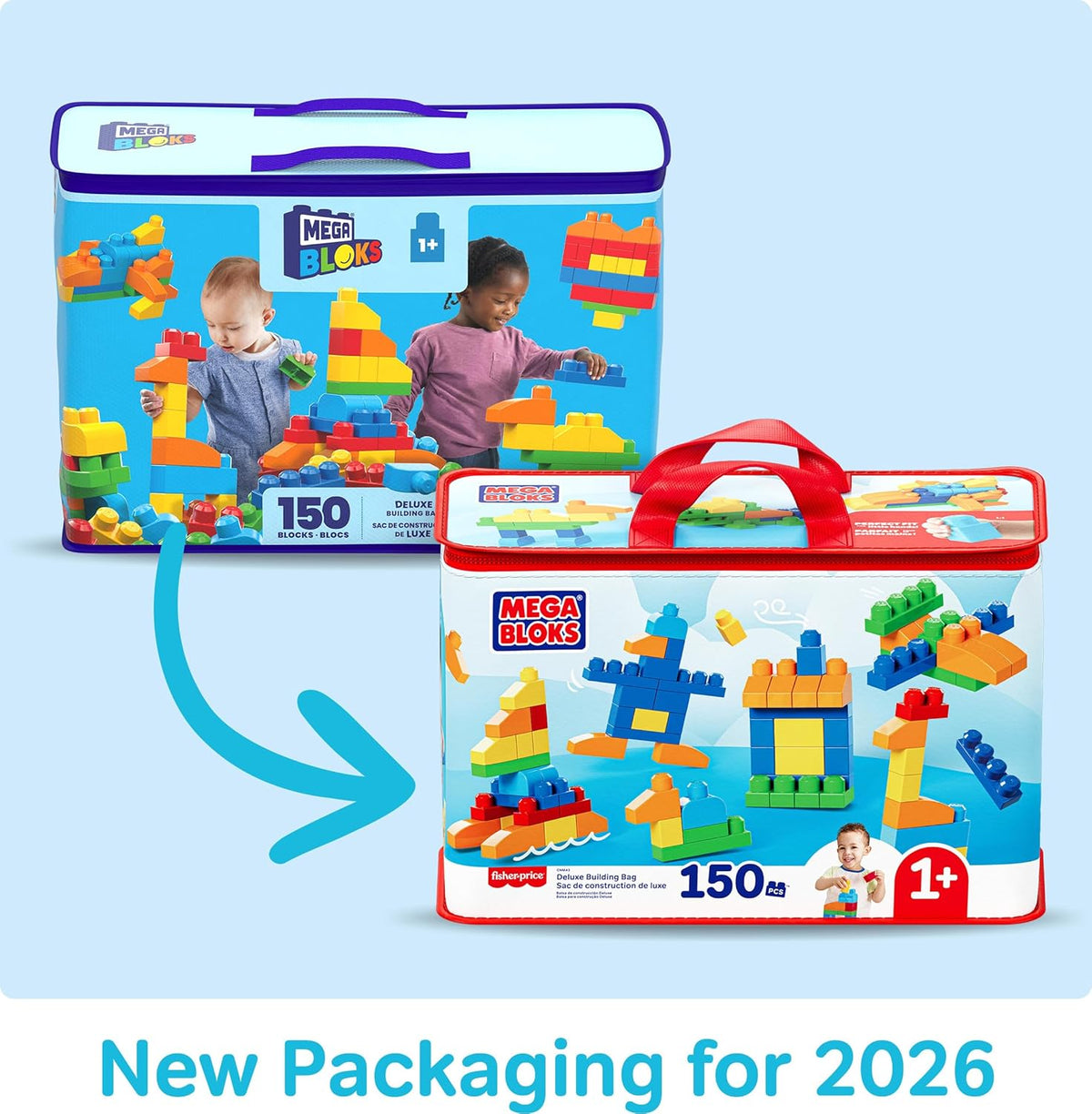 MEGA BLOKS First Builders Toddler Blocks Toy Set with 150 Pieces and Storage, Blue, Ages 1+