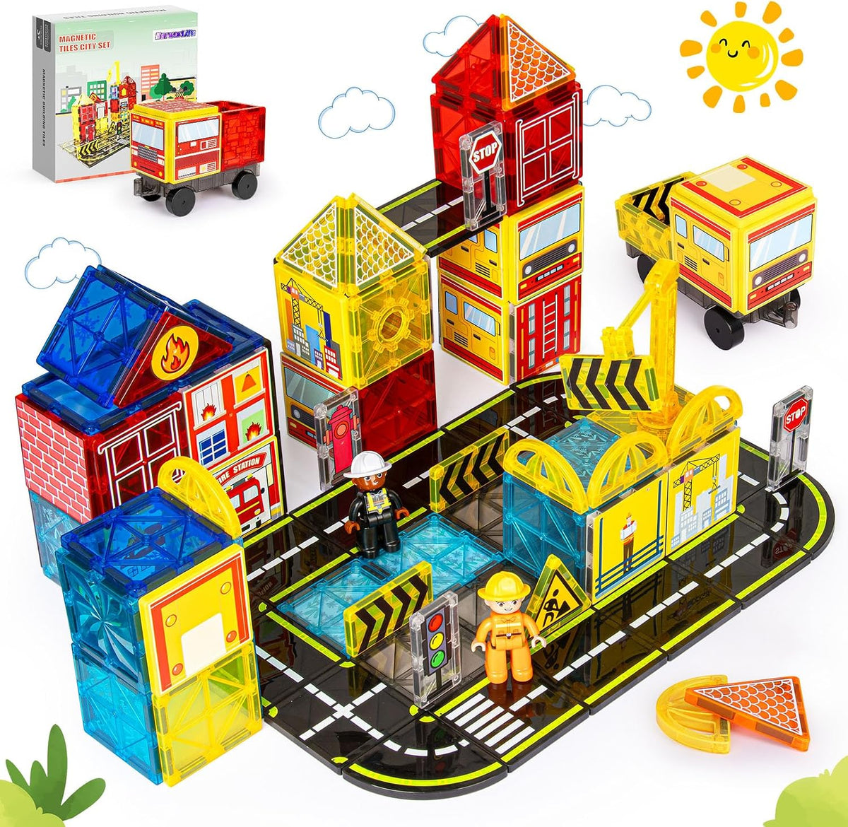 HarworLife Magnetic Tiles Road Set, Magnetic Building Blocks for Toddler Kids, Montessori Educational Magnet Toys for Kids Ages 3+Year Old, STEM Creative Toy for Christmas Birthday Gifts