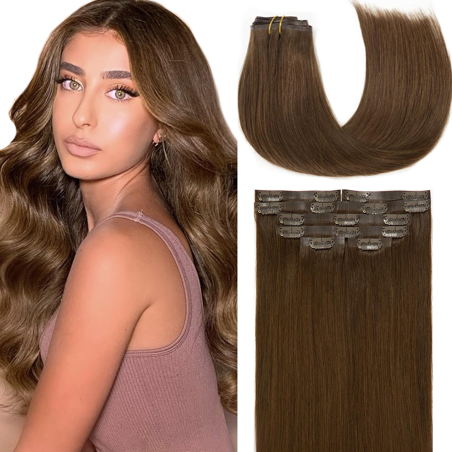 Loxxy Clip In Hair Extensions 18Inch Seamless Clip In Hair Extensions Human Hair Natural Silky Straight Hair Invisible Pu Weft T