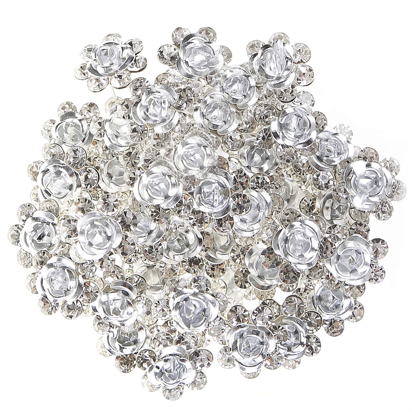 Betiteto 40 Pcs U-Shaped Flower Rhinestone Hair Pins Crystal Hair Accessories For Bridal Wedding Party Girls' Sweet Sixteen (Whi