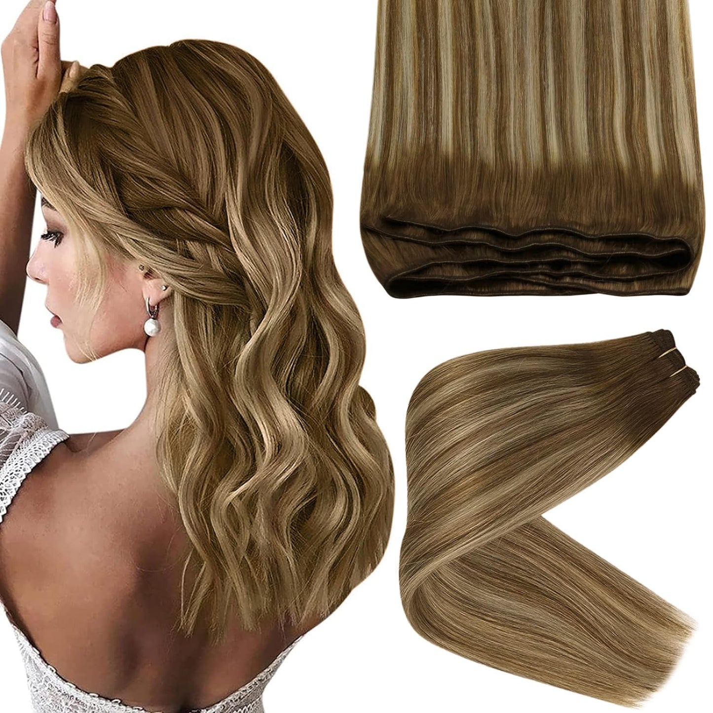 Sunny Sew In Human Hair Extensions Balayage Chestnut Brown Ombre Platinum Blonde Human Hair Weft Extensions Sew In Hair Extensio