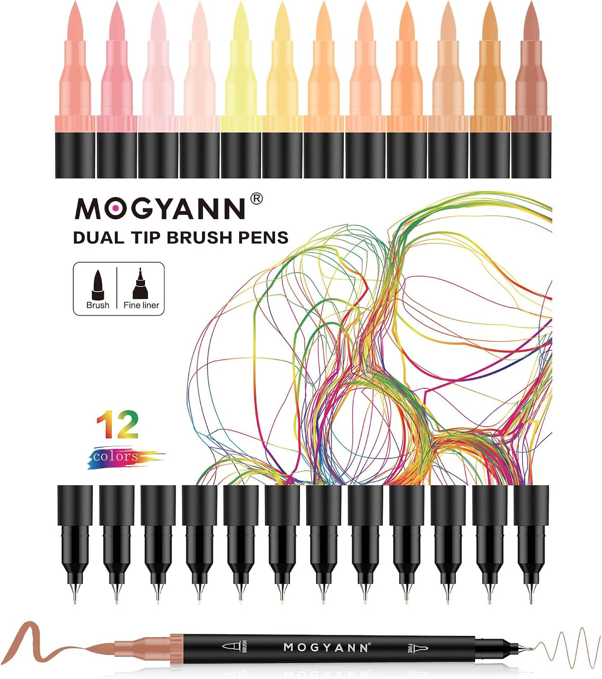 Drawing Pens, 12 Pack Dual Brush Pens Black Markers for Art Drawing Sketching
