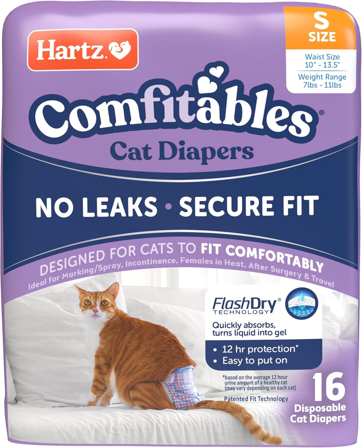 Hartz Comfitables Cat Diapers, Size L 12 Count, Comfortable & Secure Fit, Easy to Put On