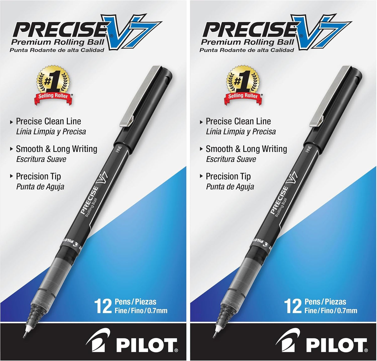 Pilot, Precise V7, Fine Point 0.7 mm, Black Ink Pens, Pack of 12 | rollerball pen for smooth writing, perfect for notes and journaling, smudge resistant rolling ball pen