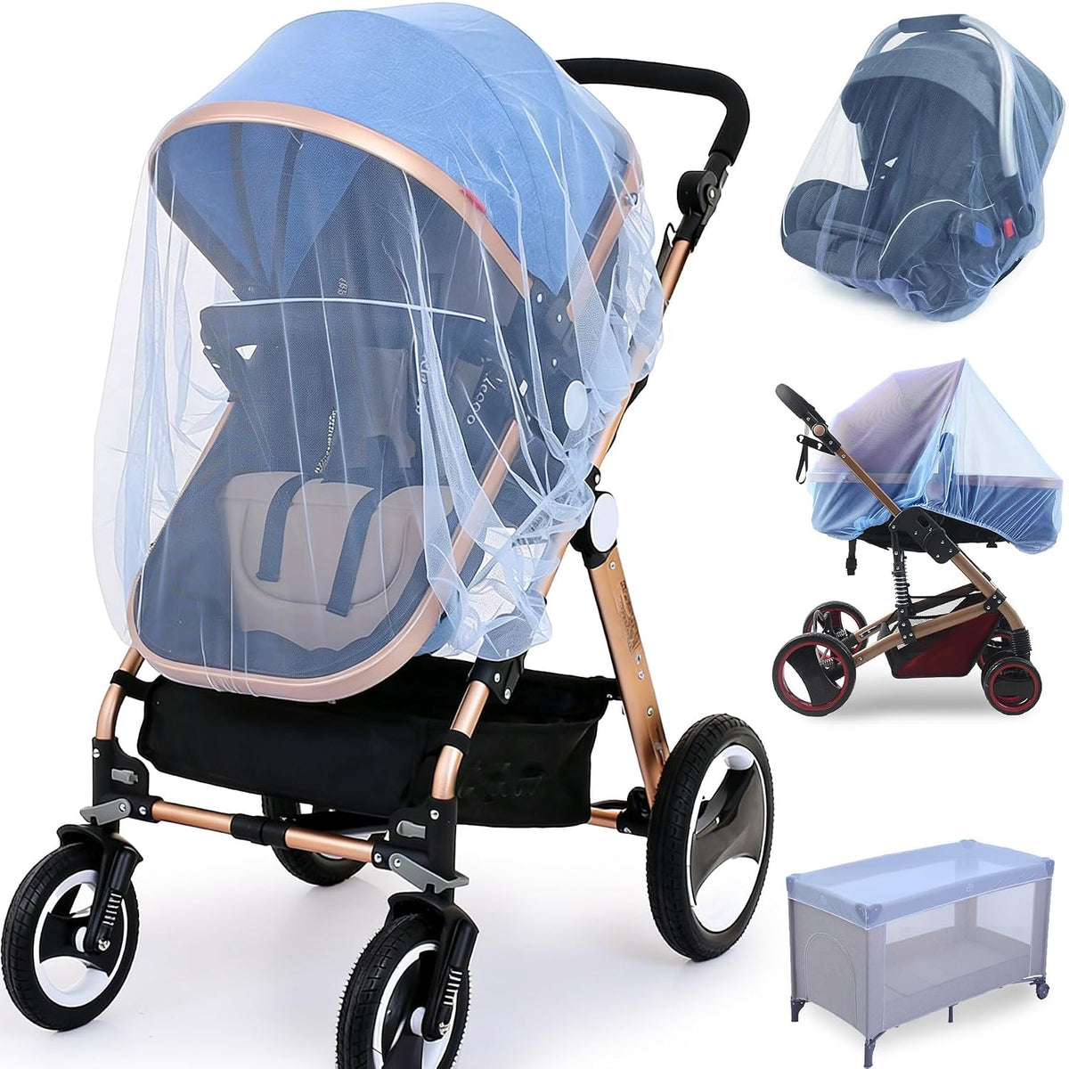 Sysmie 2 Pack Baby Stroller Mosquito Net, Durable Mesh Protection, Black | Universal Fit Bassinets, Cradles, Playards, Pack N Plays & Portable Mini Cribs, Summer Essential for Infant Travel, Camping