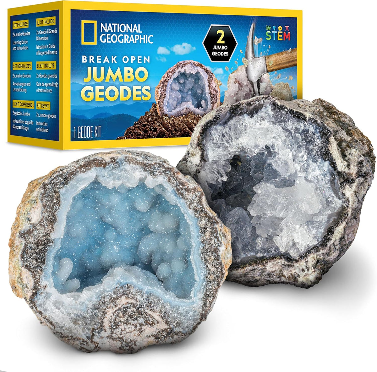 National Geographic 10 Premium Geodes STEM Science Kit with Goggles & Display Stands