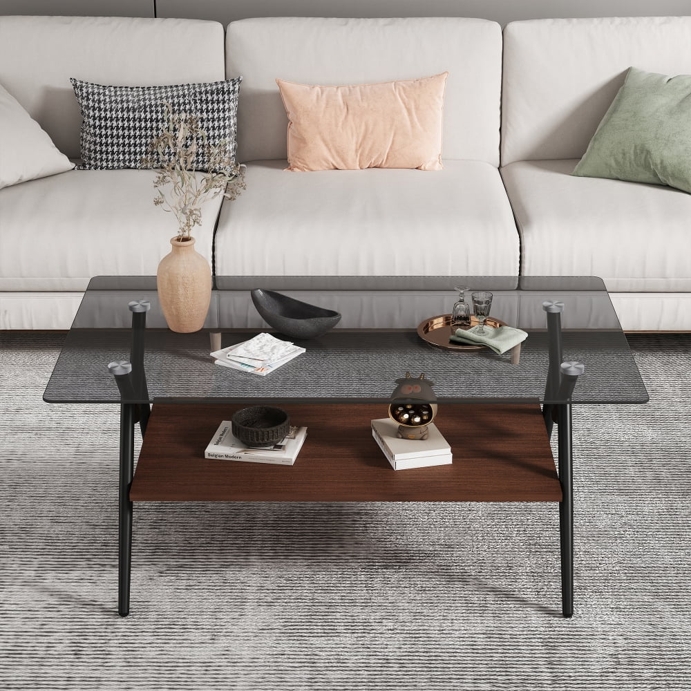 Coffee Table and End tables Set of 3, Tempered Glass Table with MDF layer, Modern Tables for Living Room , Transparent Glass