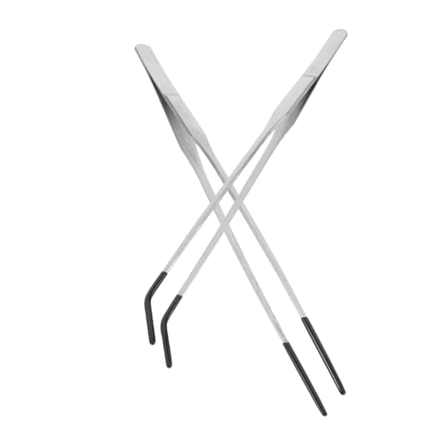 TEHAUX 2pcs Stainless Steel Long Feeding Tongs with Rubber Tips for Reptiles Curved Tweezers for Snake and Gecko Portable Aquarium Terrarium Supplies Easy to Use and Durable