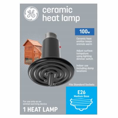 GE 93130228 Ceramic Animal Warming Heat Lamp, Medium Base, 100 Watt - Quantity 12