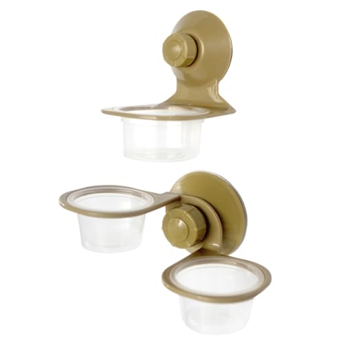 HEMOTON 2pcs Suction Cup Reptile Food Bowls with Single and Double Basin Design, Sturdy Plastic Lizard Feeding Dish for Terrarium Use, Suitable for Geckos, Frogs, and Small Amphibians