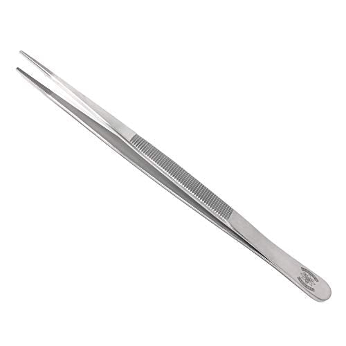 High Precision Stainless Steel Lab Tweezers/Forceps with Straight Broad Strong Point (6 in.)