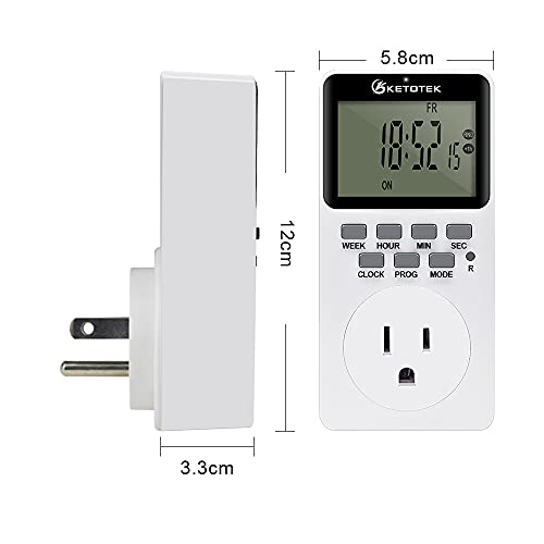 Digital Plug-in Timer Outlet Socket 20 on/Off Programmable Timer Switch 24 Hours 7 Days Programs and Countdown Energy Saving Timing Plug Socket (15A 1725W 115VAC)