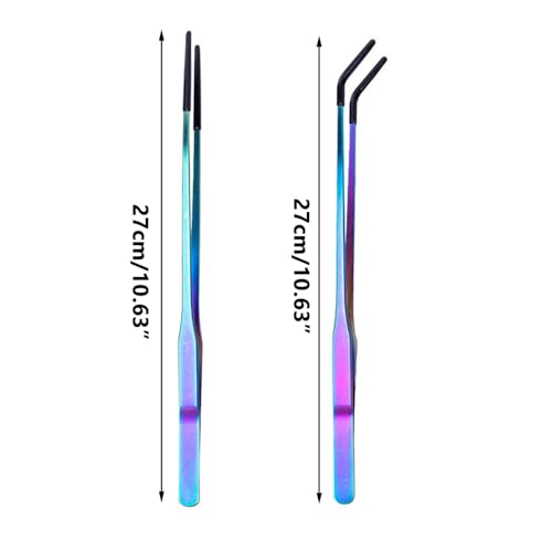 2PCS Stainless Steel Feeding Tongs, Long Handle Straight & Curved Tweezers with Soft Silicone Tips for Reptile Gecko Aquarium Plant Terrarium - color: Colourful And Black Vinyl Tip