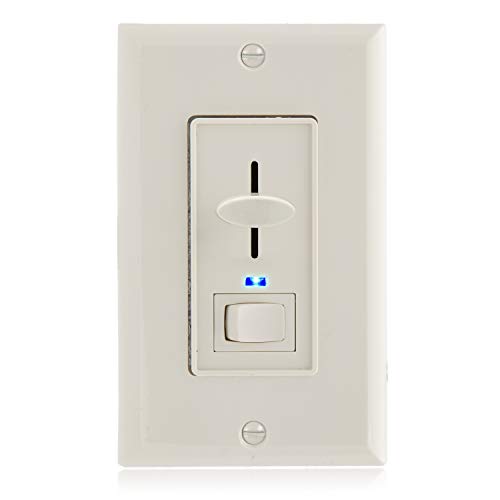 Maxxima Dimmer Light Switch, Almond, Blue Indicator Light 3-Way/Single Pole | LED Compatible, 600 Watt Max, Wall Plate Included, Dimmable Lamp and Lighting Control - color: Almond, size: Single Pack