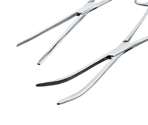 ADROIT 6" (15.2 cm) Straight & Curved Tip Stainless Steel Hemostat Forceps | Precision Teeth Grip | Versatile Use for First Aid, Crafting, & Electronics - size: 6", style: Straight & Curved