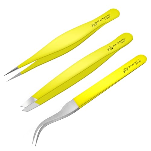 Surgical Tweezers for Ingrown Hair - Precision Sharp Needle Nose Pointed Tweezers for Splinters, Ticks & Glass Removal - Best for Eyebrow Hair, Facial Hair Removal (Triple Yellow) - color: Triple Yellow