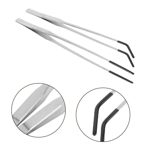 VILLCASE 2pcs Stainless Steel Curved Tweezers for Reptiles Lightweight Feeding Tongs with Rubber Tips for Snakes Turtles and Lizards Versatile Aquarium Tools
