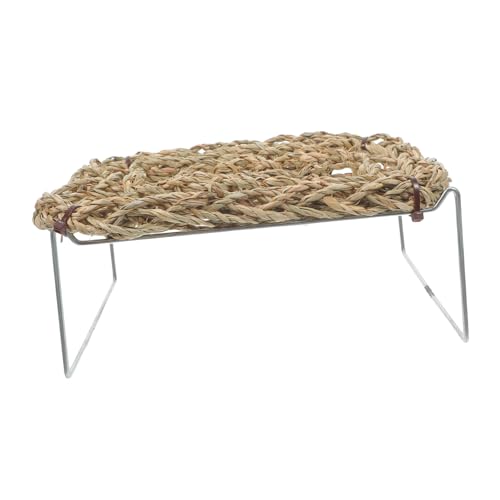 HOMSFOU Bearded Dragon Hammock and Reptile Bed Rest with Natural Seagrass Mattress, Rectangle Basking Platform with Metal Legs, Climbing Habitat Accessory for Lizards, Frogs, and Small
