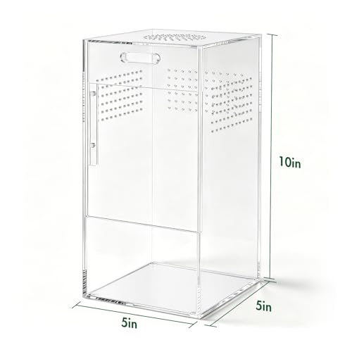 Pre-Assembled Jumping Spider Enclosure, Acrylic Terrarium with Magnetic Door & All-Side Ventilation, Habitat for Spiderling, Mantis, Tarantula, Snail (5"×5"×10") - size: Large Vertical (5"×5"×10")