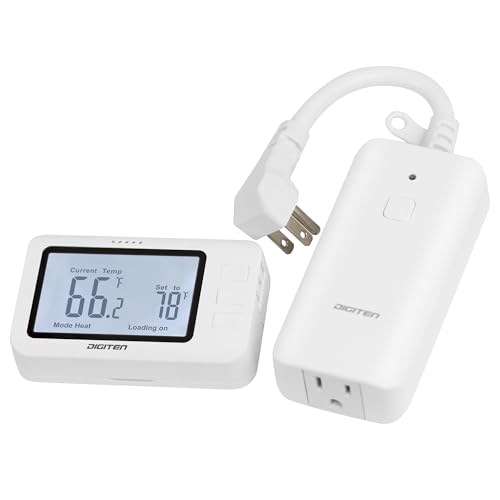 Remote Control Thermostat, pre-Wire Temp Controller with Heating/Cooling Mode, ℃ /℉ Switch, Temperature-Controlled Plug for Space heaters, Window AC, Fans, 110V