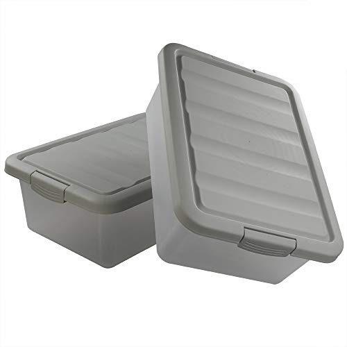 14 Quart Plastic Storage Box, Clear Storage Bin with Lid, 2 Packs - color: Grey