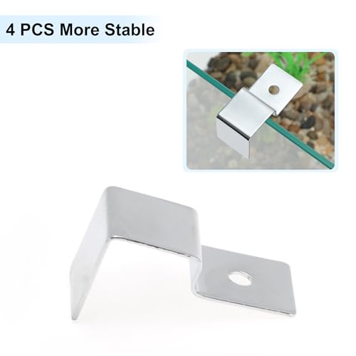 4 Pcs Aquarium Lid Clips, 19mm Aquarium Cover Support Clamps, Aquarium Cover Holder Lid, Stainless Steel Aquarium Tank Cover Clamps Set, Silver Tone