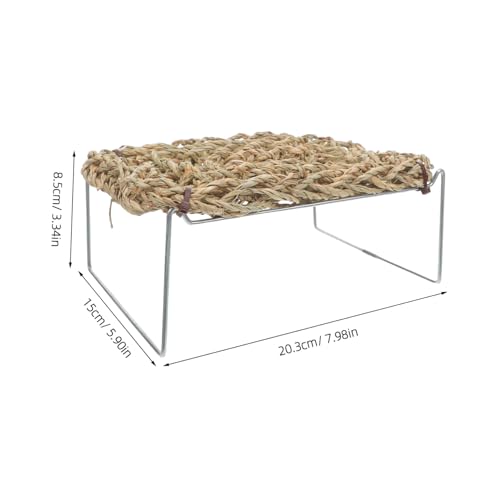 HOMSFOU Bearded Dragon Hammock and Reptile Bed Rest with Natural Seagrass Mattress, Rectangle Basking Platform with Metal Legs, Climbing Habitat Accessory for Lizards, Frogs, and Small