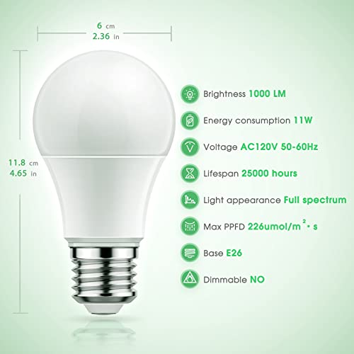 Briignite LED Grow Light Bulbs, Full Spectrum, Plant Light Bulbs E26 Base, 11W, 100W Equivalent, 3Pack - color: Warm, size: 3 Count (Pack of 1)