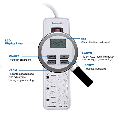 DEWENWILS 8-Outlet Power Strip with Timer+DEWENWILS 24 Hour Outlet Timer