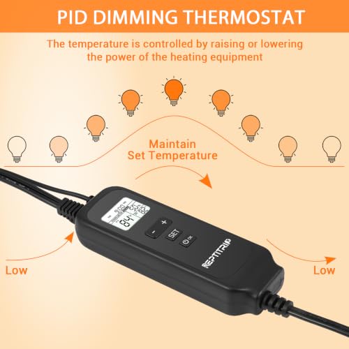 REPTITRIP 8.5 Inch Reptile Heat Lamp Fixture with PID Thermostat & 150W Ceramic Heat Emitter (Non-Light Emitting), Independent Day & Night Temperatures, Lampshade MAX 150W - size: 8.5 inch