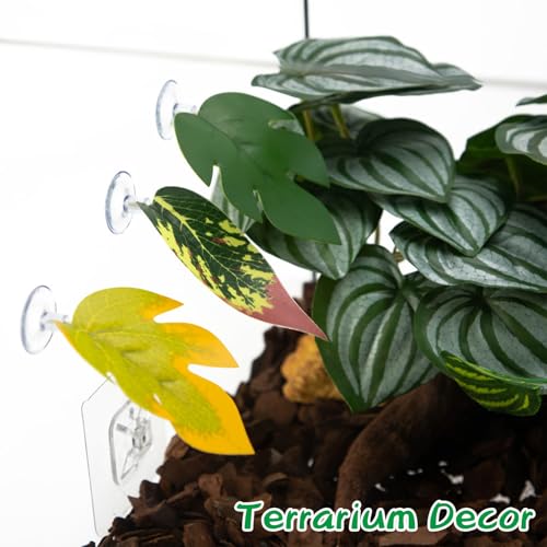 BNOSDM Crested Gecko Tank Accessories 3 Pcs Plastic Leaf Decorations with Suction Cup Gecko Climbing Toy Frog Habitat Platform Reptile Terrarium Decoration for Tree Frog Resting Spot