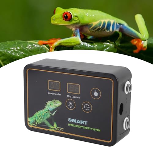 Automatic Reptile Mister with Timer, Rainforest Tank Misting System Quiet Touch Control 360° Adjustable Nozzles DC 5V, Manual and Automatic Spraying (US Plug)