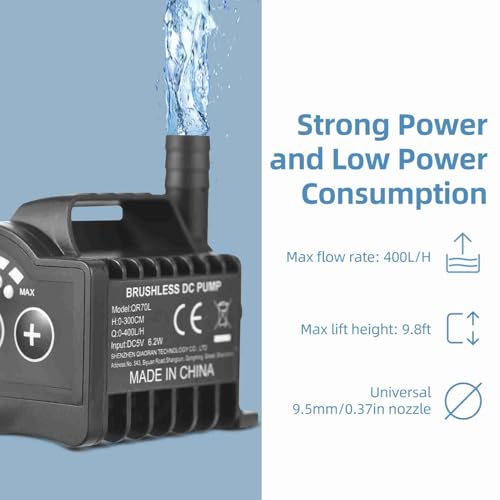 6.5W Electric with 8 Adjustable Levels, 7.2ft Lift Height, 5V USB Mini Fountain Pump for Aquarium, Fountain, Cooling (QR70L) - color: Qr70l