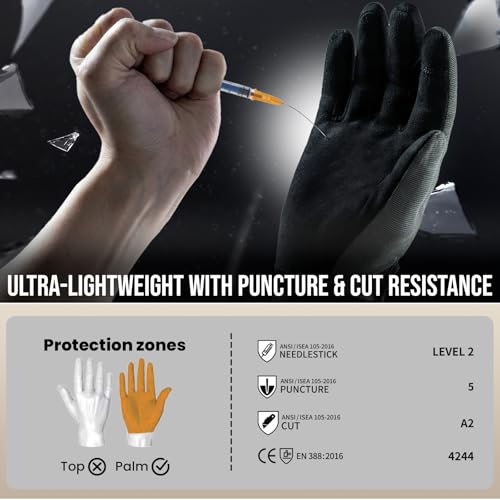 TAILI 2 Pairs Level 2 Needlestick, Level 5 Puncture Resistant Work Gloves, Feather-Light Comfort, Grip Enhanced Cut Resistant Gloves for Gardening, Carving, Fishing, Touchscreen & Breathable, L - size: Large, style: 2 Pairs