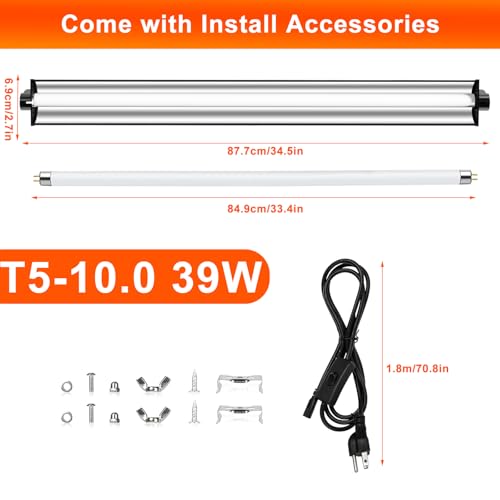 39W T5 10.0 UVB Reptile Light Fixture – 34” Linear UVA/UVB Lamp with High Output for Bearded Dragons, Tortoises & Lizards, Perfect for Desert & Tropical Terrariums - size: 39W-34 Inch-T5 Fixture