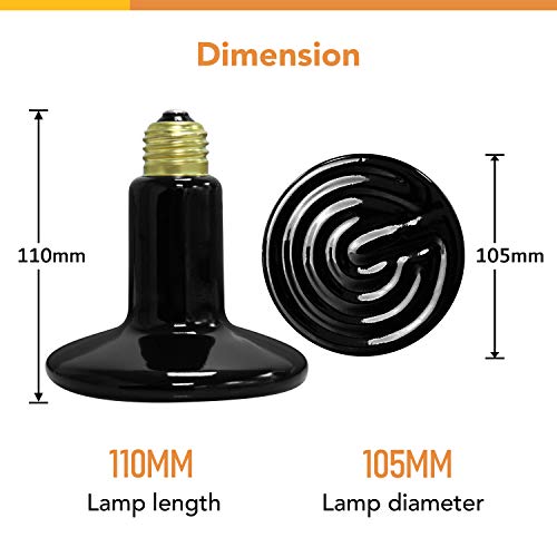 Simple Deluxe 150W Reptile Heat Lamp Bulb No Light Ceramic Heat Emitter Brooder Coop Heater - size: 1 Pack