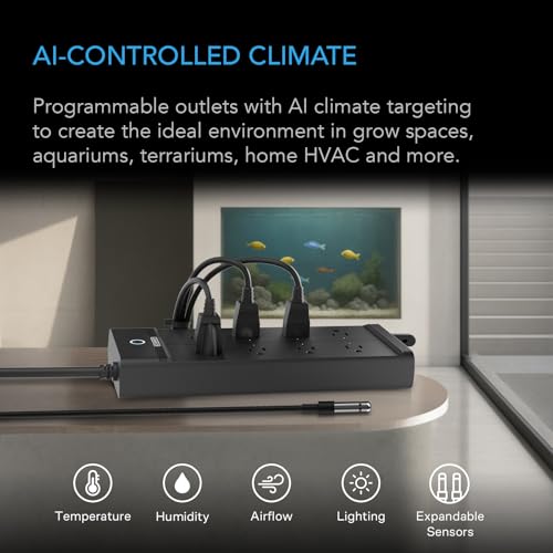 AC Infinity Outlet AI+, Environment Controller, Smart WiFi Power Strip, Dual-Zone Temperature Humidity, Individual Control 8 Plugs, AI Targeting, Thermostat Greenhouse Aquarium Terrarium Home, 1800W - style: 8 Plugs