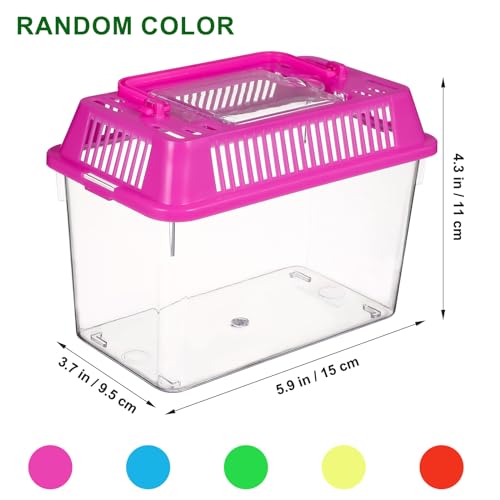 VANZACK 4 Pack Mini Fish Tank, Plastic Reptile Terrarium with Lid and Handle, Portable Plastic Fish Tank and Frog Carrier, Clear Critter Carrier for Small Fish, Turtles, Hamster, Snakes Aquarium