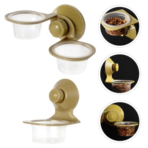HEMOTON 2pcs Suction Cup Reptile Food Bowls with Single and Double Basin Design, Sturdy Plastic Lizard Feeding Dish for Terrarium Use, Suitable for Geckos, Frogs, and Small Amphibians