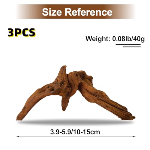 Natural Aquarium Decoration Driftwood Tree Trunk with Rockery View, Unique Dead Wood Root Hideouts for Fish & Reptiles, Landscape Enhancer (Random Shape, 10-15cm Length, 3-Pack)