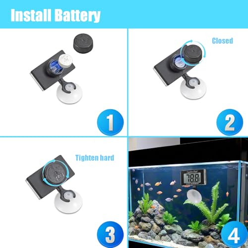 Carefree Fish Aquarium Underwater Thermometer for Saltwater and Freshwater Replaceable Battery Temperature Error ±1℉