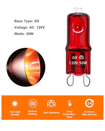 Reptile Heat Lamp G9 Bulb 50W 120V 2 Pin 3 Pack Base Light Bulb Replacement Dimmable Warm Red - color: Bulb 50w Red
