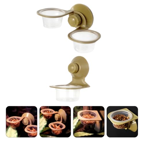 BESPORTBLE 2pcs Reptile Food Basin Suction Cup Feeder Accessories Set with Single and Double Bowls for Lizards and Amphibians Terrarium Feeding