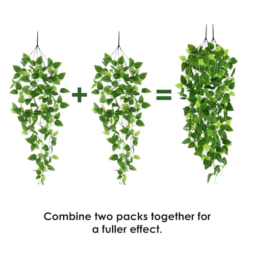 Whonline Fake Plants Hanging 4pcs Artificial Vines Fake Pothos 3.6FT for Living Room Indoor Outdoor Decor (No Baskets)