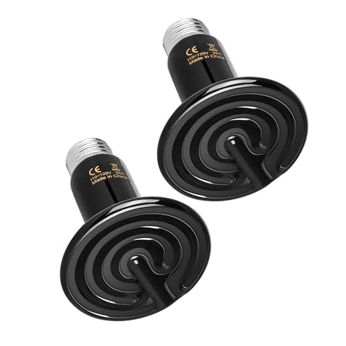 Simple Deluxe 75W Ceramic Heat Emitter Reptile Heat Lamp Bulb No Light Emitting Brooder Coop Heater for Amphibian Pet & Incubating Chicken, 2 Pack - size: 75 Watts, style: 2 Pack
